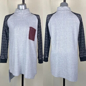 Gray lace sleeve high neck high collar formal  sweater dress size extra small